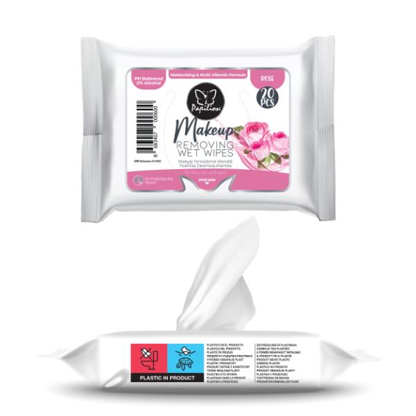 PAPILION MAKE UP REMOVER WIPES X20 ROSE